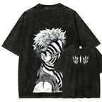 Washed Vintage Akaza T-shirt Demon Slayer Manga Graphic