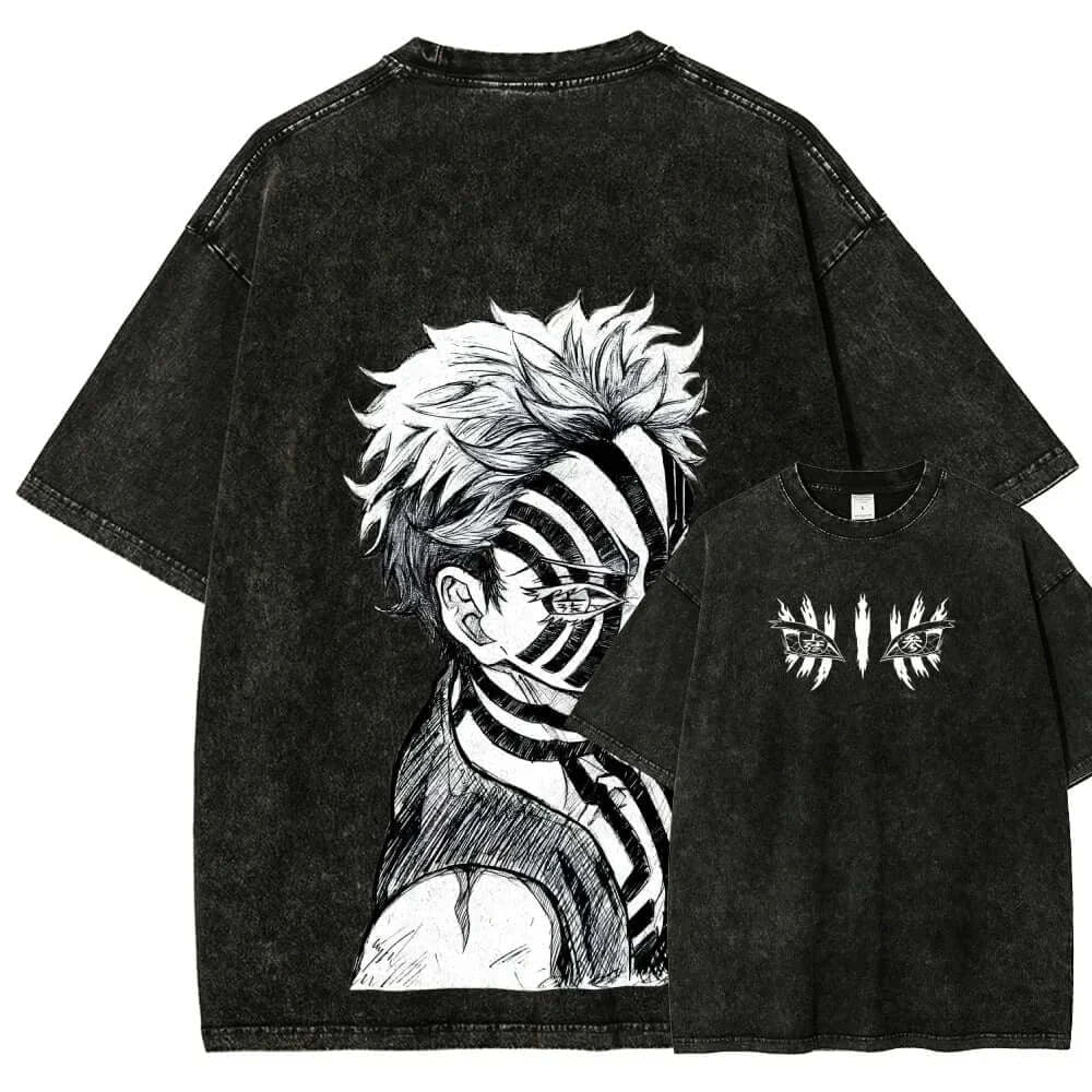 Washed Vintage Akaza T-shirt Demon Slayer Manga Graphic