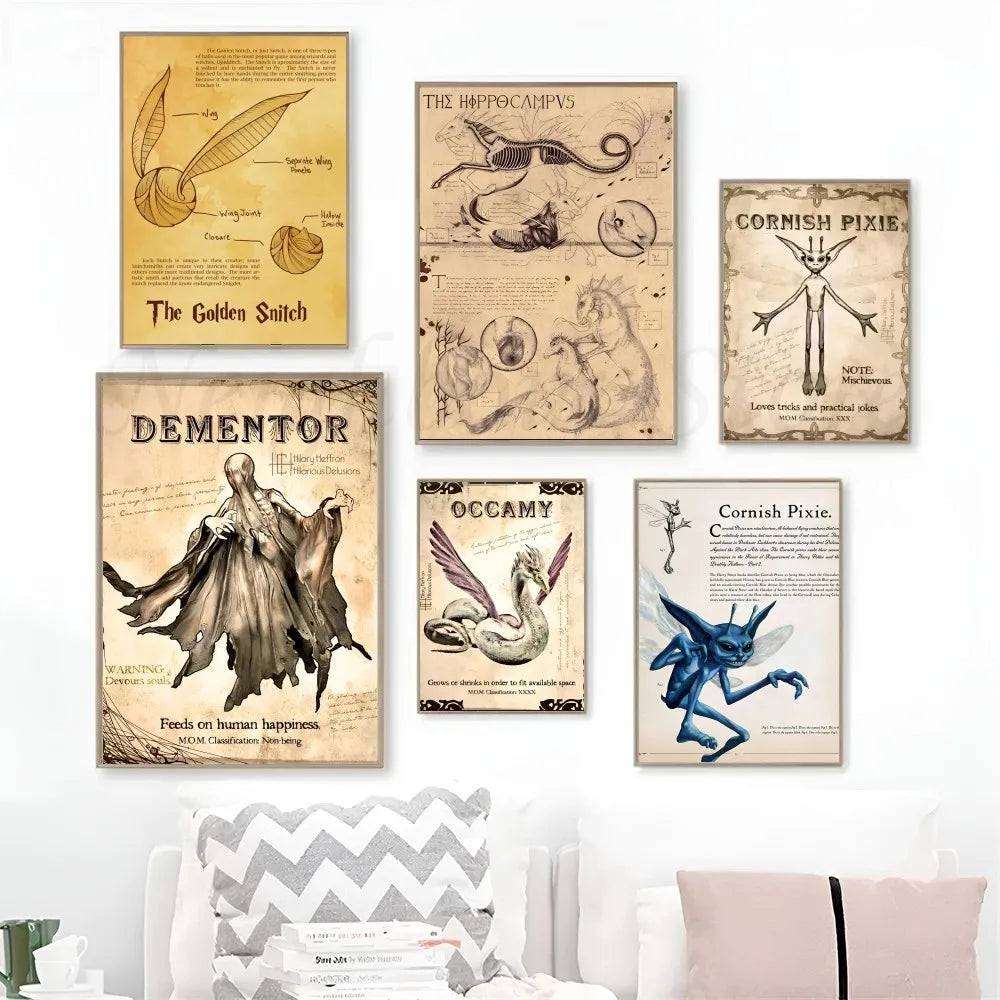 1pc Harry Pothead Magical Creatures Dragon Poster Stickers Home Decor Aesthetic Art Mural Room Decor Digital Painting Living Room
