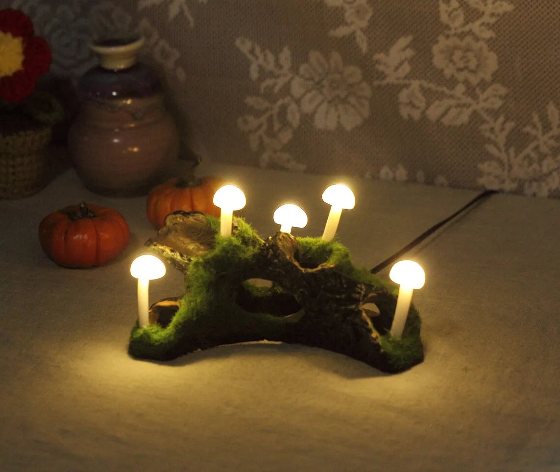 Lampe champignon en bois de forêt, veilleuse fantaisiste, faite à la main, pour décoration de la maison, cadeau pour enfants