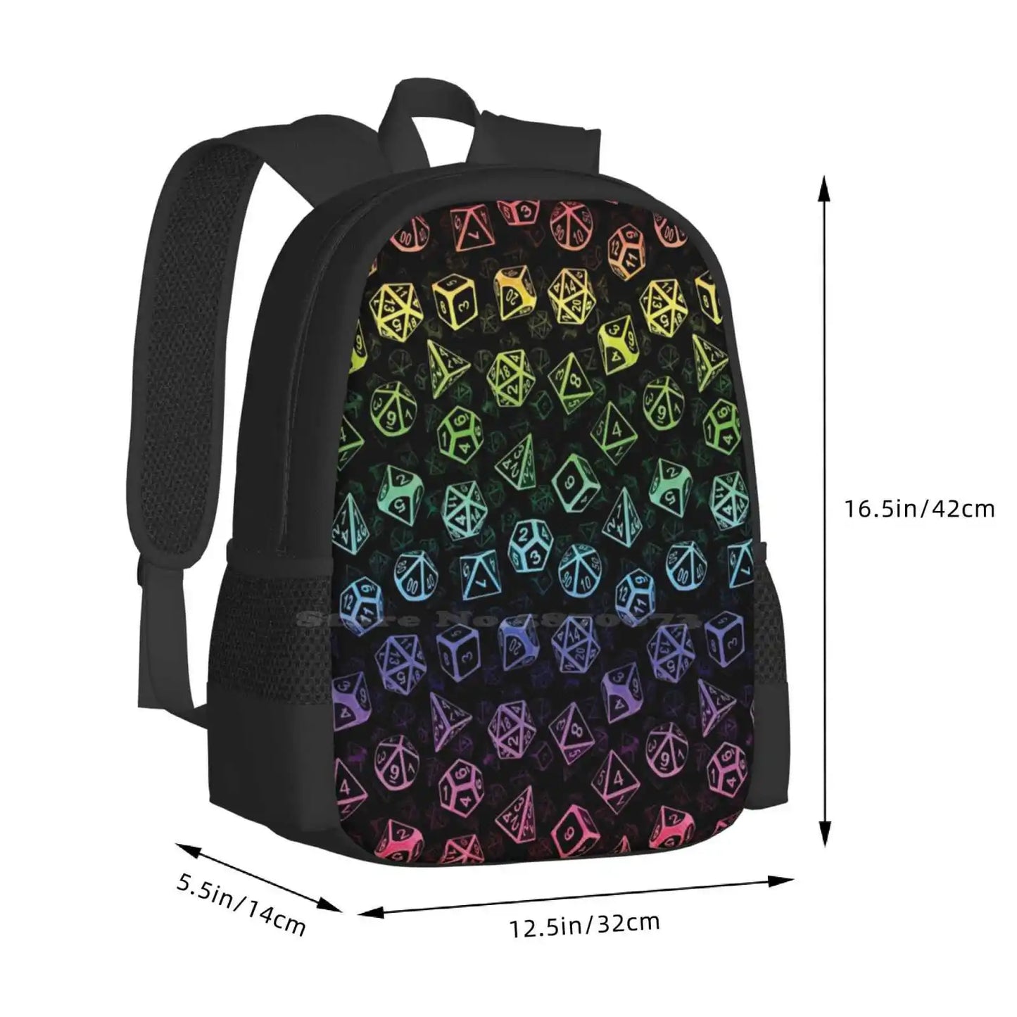 D20 Dice Set Pattern ( Rainbow ) Pattern Design Bagpack School Bags D20 Dnd And Dragons Pathfiner Starfinder Dice Set Nerd Geek