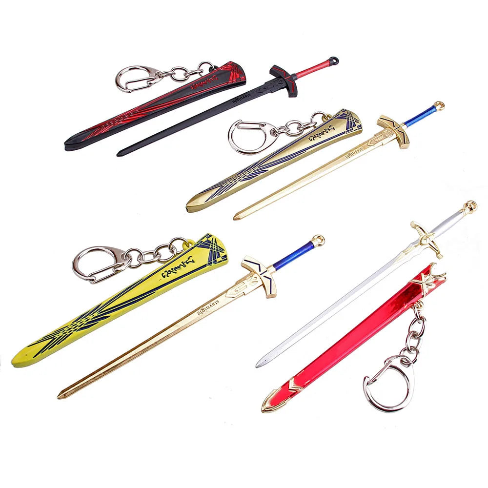 12cm Fate Stay Night Excalibur Model Pendant Keychain for Men Boys Caliburn Metal Enamel Key Ring Anime Fans Collectible Jewelry