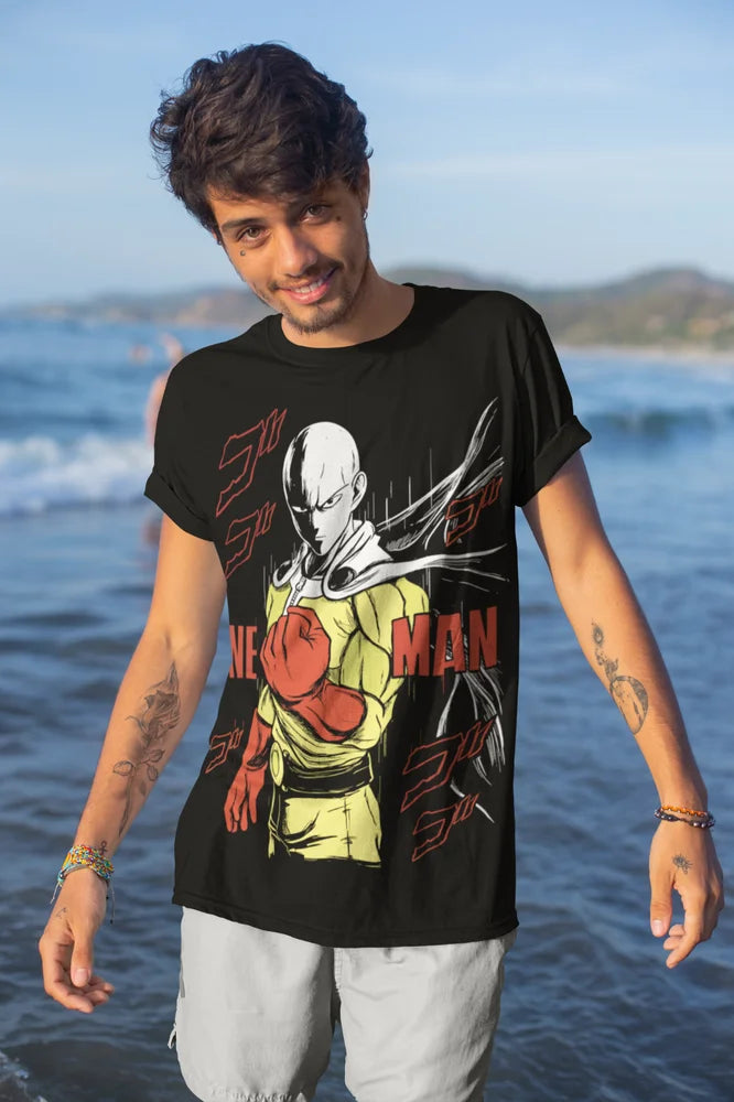 Saitama T-Shirt: One Punch Man Anime Manga Black Tee