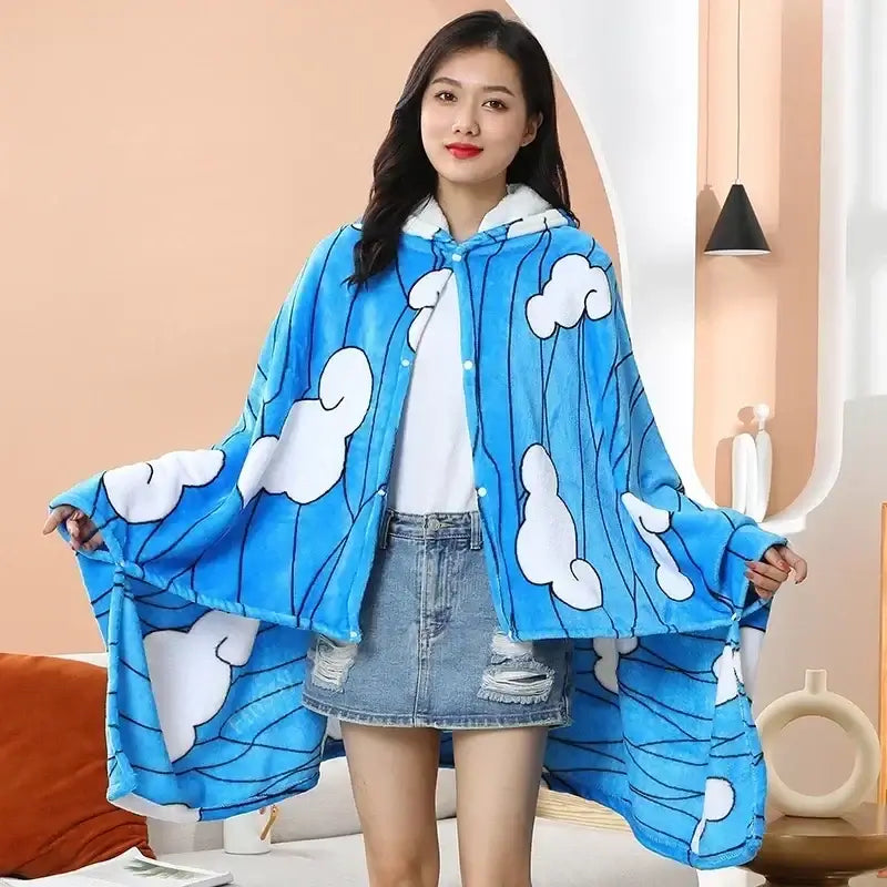 Demon Slayer Blanket: Tanjiro Anime Bathrobe & Cosplay Shawl
