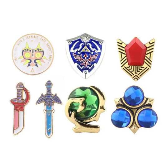 Broche de escudo Hylian de Zeldas, alfileres, máscara de Majora, piedras espirituales, insignia de espada maestra, broches, Pin de solapa, Jeans, camisa, bolso, joyería