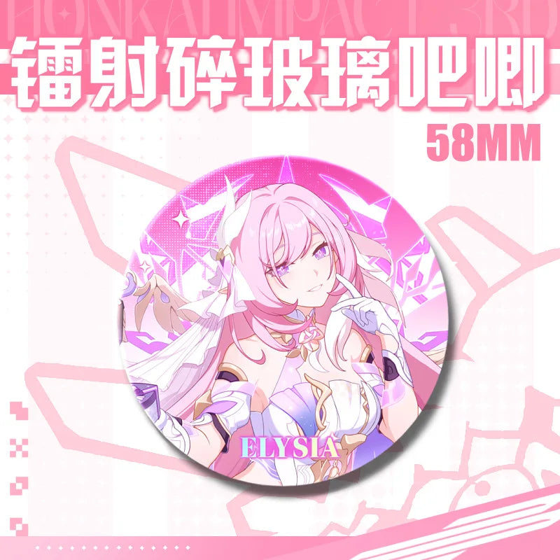 Kawaii Honkai Impact 3 Valkyrie Girls 58mm Laser Pin Badge Cosplay Accessories for Clothes Backpack Decor Brooch Gifts Keychain