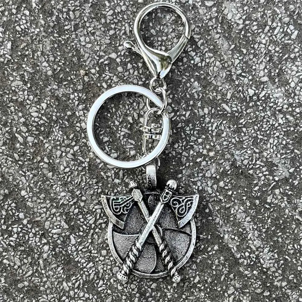 Nostalgia Double Axes And Shield Key Accessories Pendant Viking Jewelry Slavic Perun Axe Keychain Men Gift