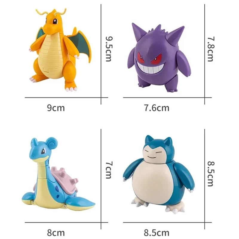 Pokemon Pokeball Anime Figures Toys, Pikachu Gengar Dragonite Snorlax Lapras Pocket Pokeball Toys