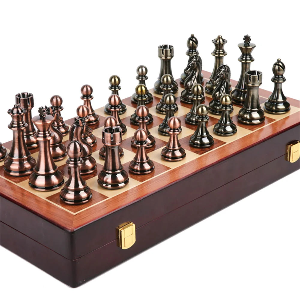 Jeux d'échecs en bois de luxe de haute qualité 52x52cm, ensemble de pièces d'échecs en métal Bronze, planche familiale pliante pour enfants, damier