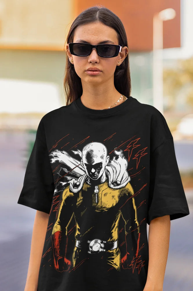 Saitama T-Shirt: One Punch Man Horror Manga Black Tee