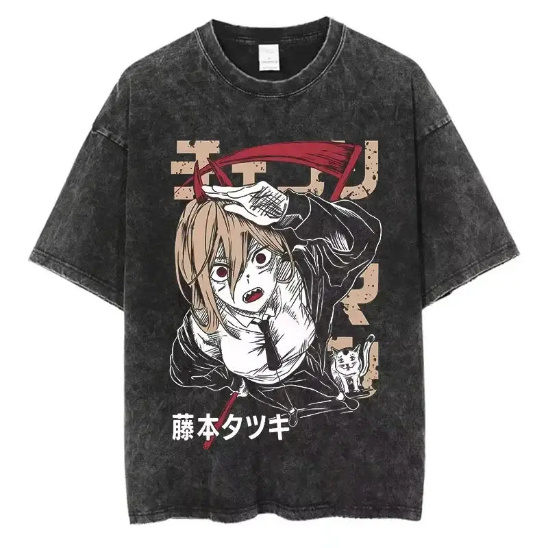 Chainsaw Man Vintage T-shirt Washed Cotton Tee