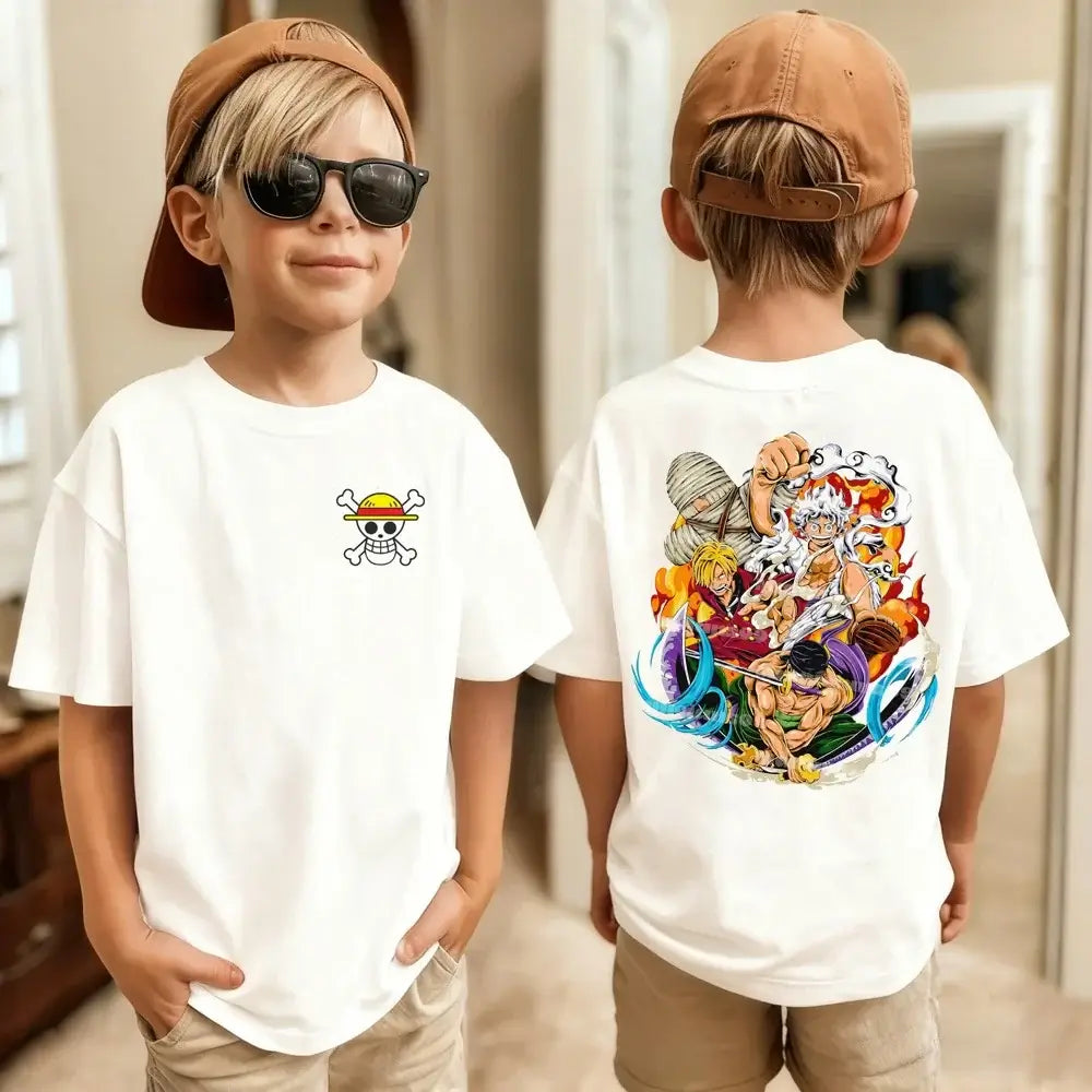 One Piece Luffy Kids T-Shirt Pure Cotton Boys Top Summer Tee