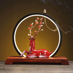 Blossom Deer Round Backflow Incense Burner LED Lamp - Red