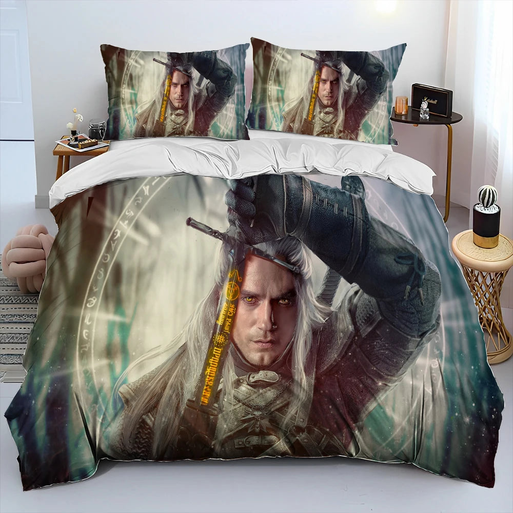 3D The W-Witcher Game Gamer cartoon Comforter Bedding Set,Duvet Cover Bed Set Quilt Cover Pillowcase,king Queen Size Bedding Set