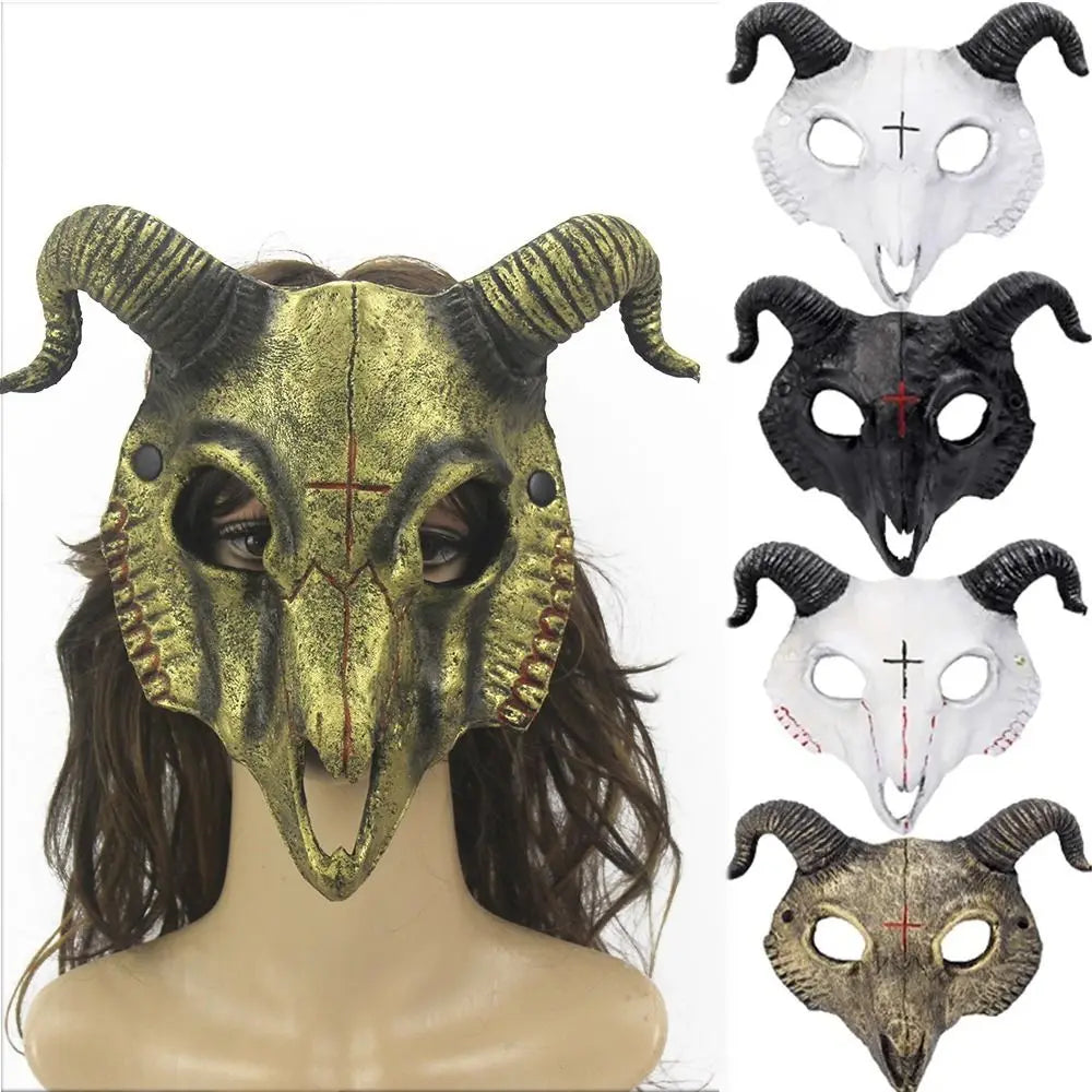 Halloween Goat Horn Mask Creative Full Face Antelope Bloody Skull Mask Eye Mask PU Carnival