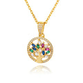 Zircon Tree of Life Round Pendant Necklaces For Women Stainless Steel Chain Choker Rhinestone Collar Jewelry Gift Femme