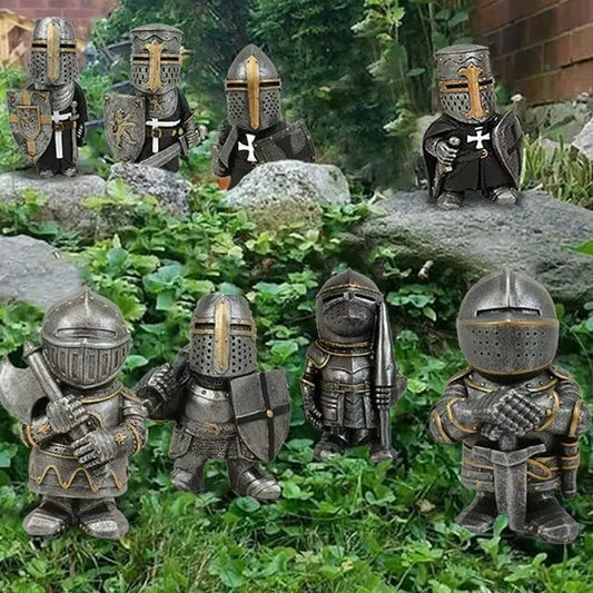 Knight Gnomes Guard Medieval Guards Sculpture Armour knights Figurines Home Patio Garden Decoration Desktop Miniature Ornament