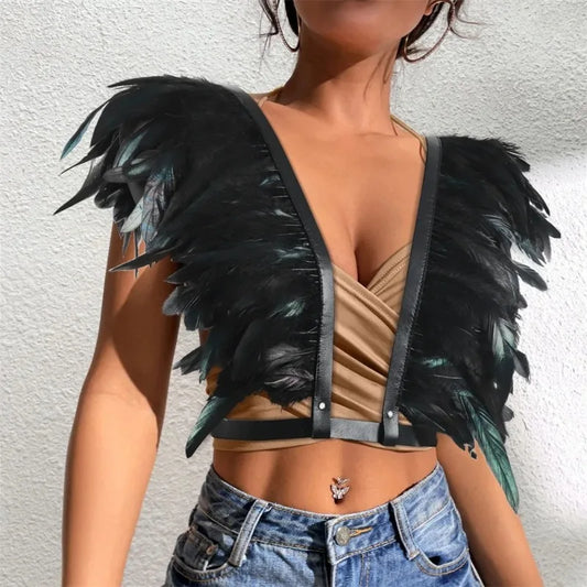 Gothic Medieval Halloween Feather Shawl Shrugs Shoulder Badge Wrap Cape Party Cosplay Rave Carnival Dress Up Party Stage Show