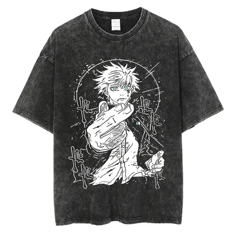 Anime Washed T-shirt: Vintage Harajuku Oversized Cotton Tee