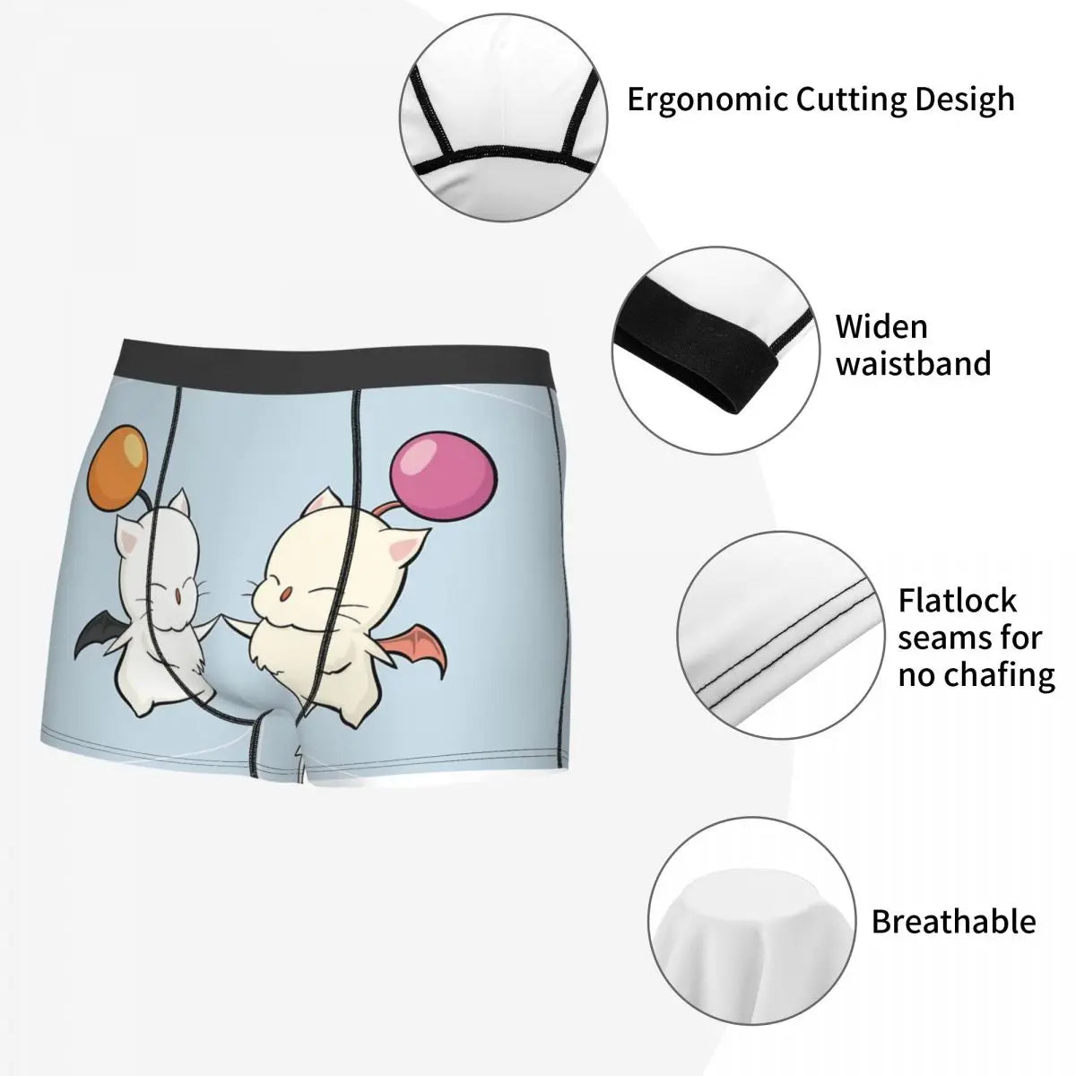 Final Fantasy Moogles Calzoncillos Bragas de algodón Ropa interior masculina Pantalones cortos cómodos Calzoncillos tipo bóxer