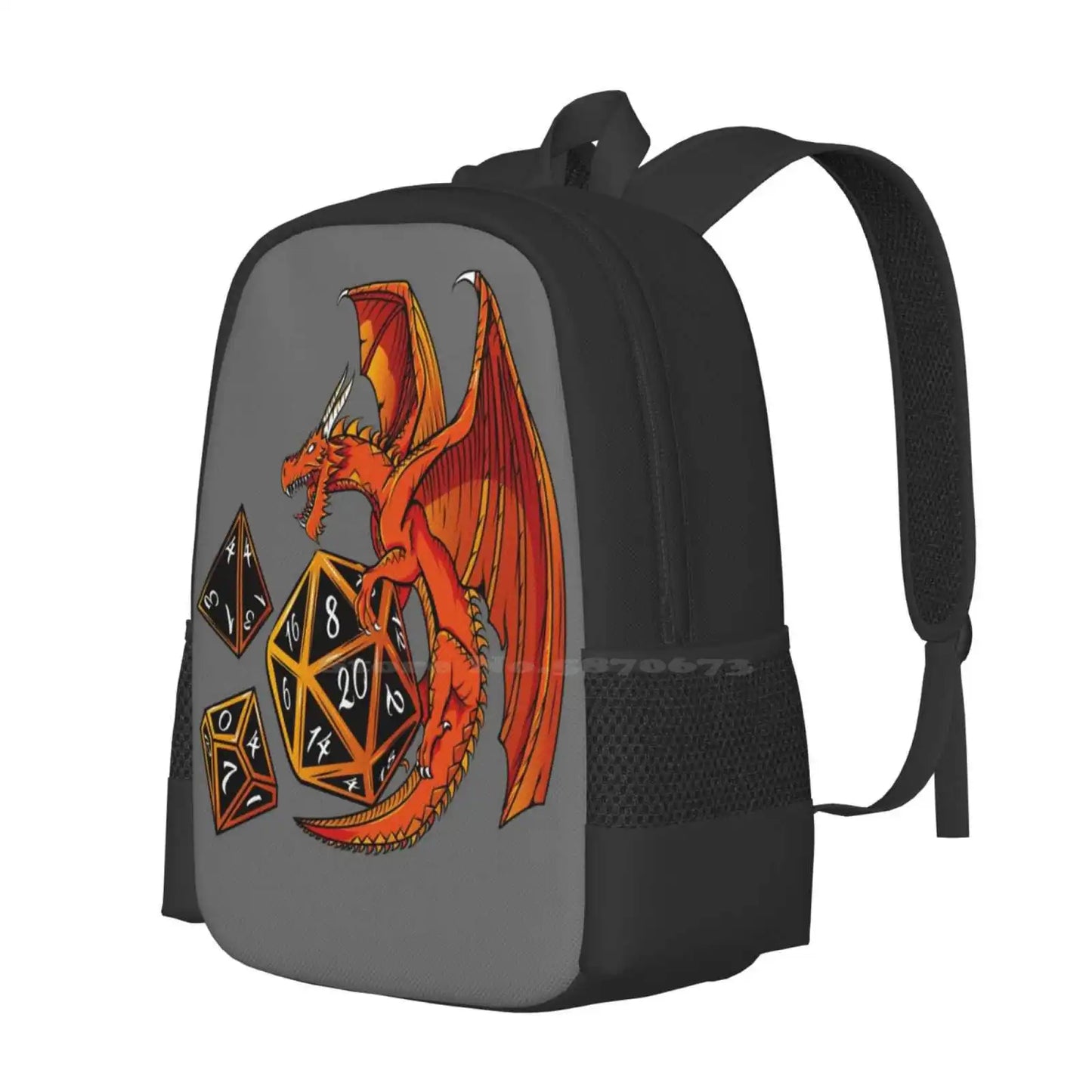 The Dice Dragon - D20, D4, D10 y Dragons Mochila escolar de gran capacidad Bolsas para portátiles Pathfinder D20 Rpg Dnd Black Geek Reaper