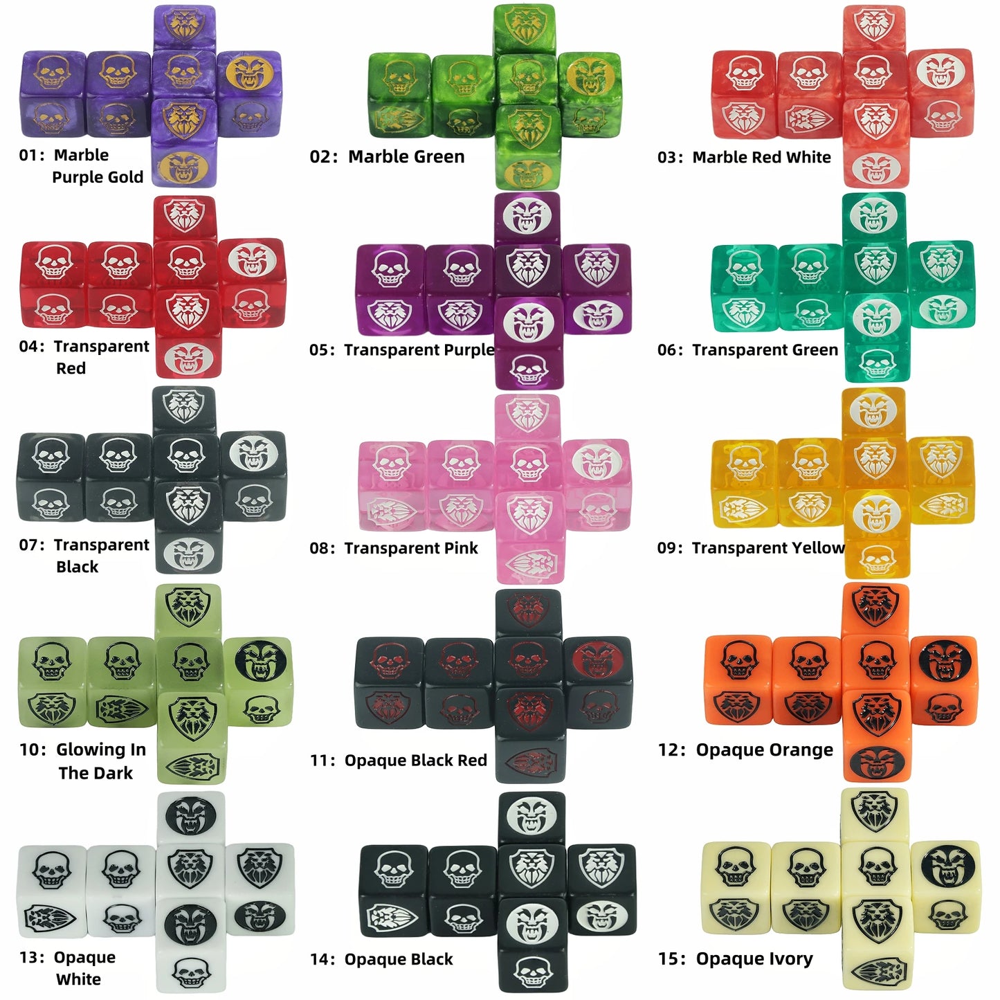 Dés de jeu 6 pièces D6 dés marbre Transparent couleur Opaque pour jeu de société jeu de Table