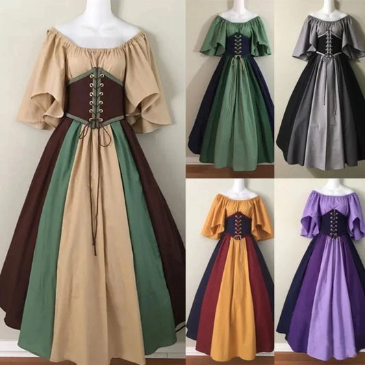 Costume médiéval européen pour femmes, Corset d'halloween, robe gothique Renaissance, grande taille, manches évasées, robe de bal, vêtements Cosplay