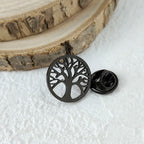 New punk style tree of life hollow stainless steel gold-plated badge, suit lapel pin waterproof black, men's brooch set