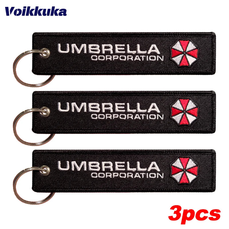 1PC 3PCS Sale Umbrella Logo 2 Styles Both Sides Embroidery Tag Key Chain Motorcycle Car Backpack Keychain Gifts Wholesale