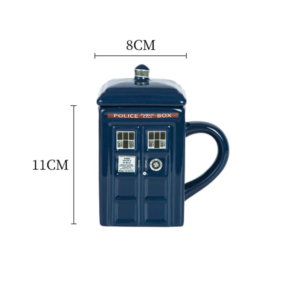 Creative Retro British Police Booth Cup Ceramic Phone Booth Square Cups With Cover Novelty Mug Coffee Tea Handle Cup Drinkware