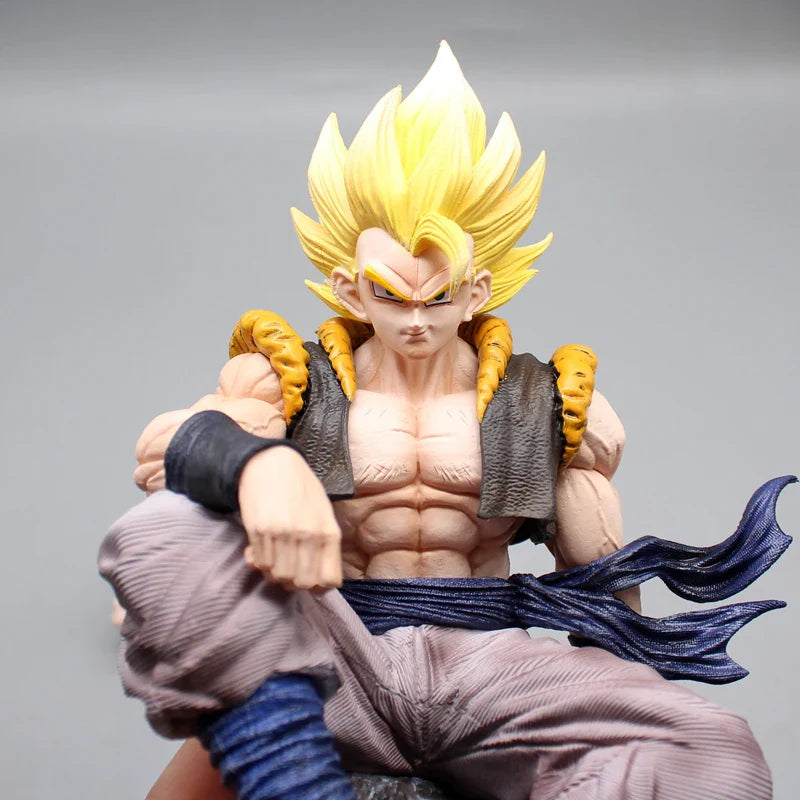 Sitting Gogeta Super Saiyan and Blue Anime Figure, 3 Swappable Heads Dragon Ball Z Figurines PVC 23 CM