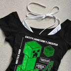 Punk Gothic Slim Baby Tee Y2k Off Shoulder Top