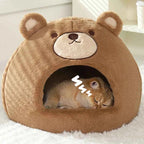 Kawaii Bear Cat Cave House – Soft Velvet & Plush Winter Warm Indoor Kitten Nest (S & M)