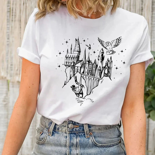 Chemise de château de magicien magique, T-shirt inspiré du film, T-shirt d'école de magicien, chemise de baguette de magicien, hauts de sorcellerie, vêtements pour femmes