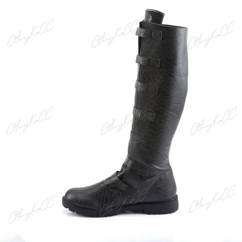 Halloween Medieval Retro Princess Men Prince Knight Cosplay Gothic Leather Boots Carnival Party High Tube Bandage Shoes Prop