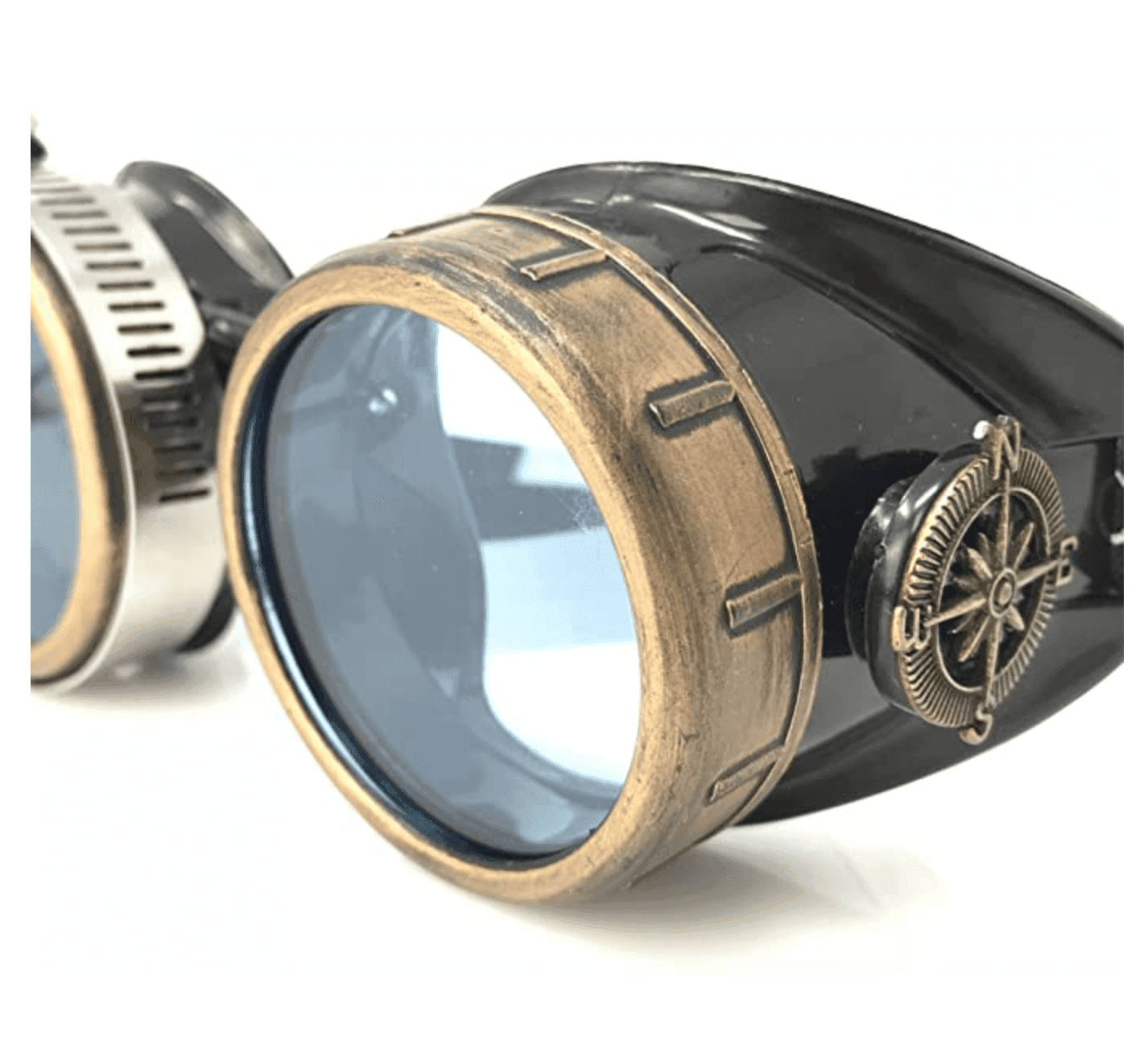 Steampunk Goggles with magnifying loupes UV glow neon blue prism diffraction lenses - 