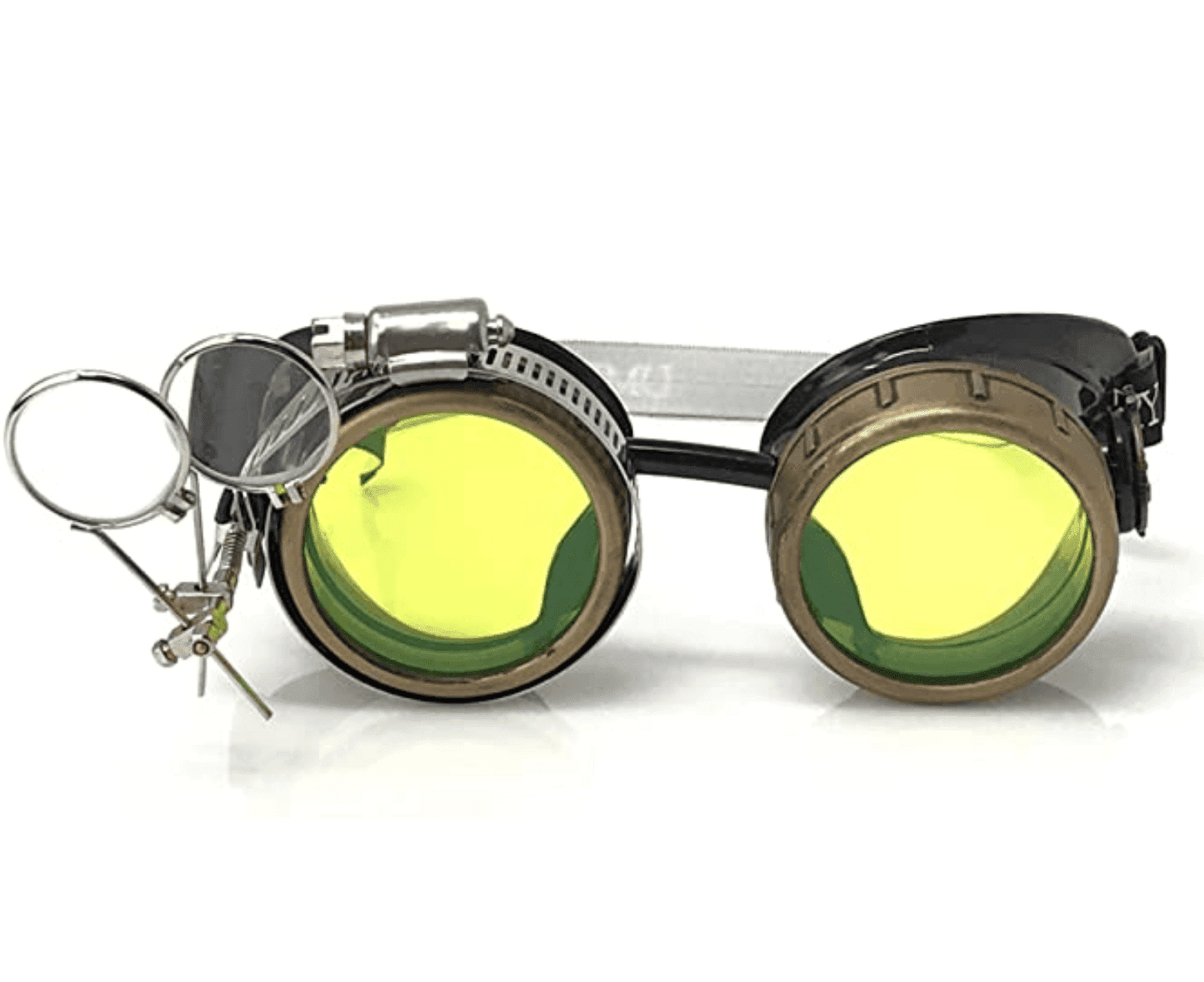 Steampunk Goggles with magnifying loupes UV glow neon green prism diffraction lenses - 