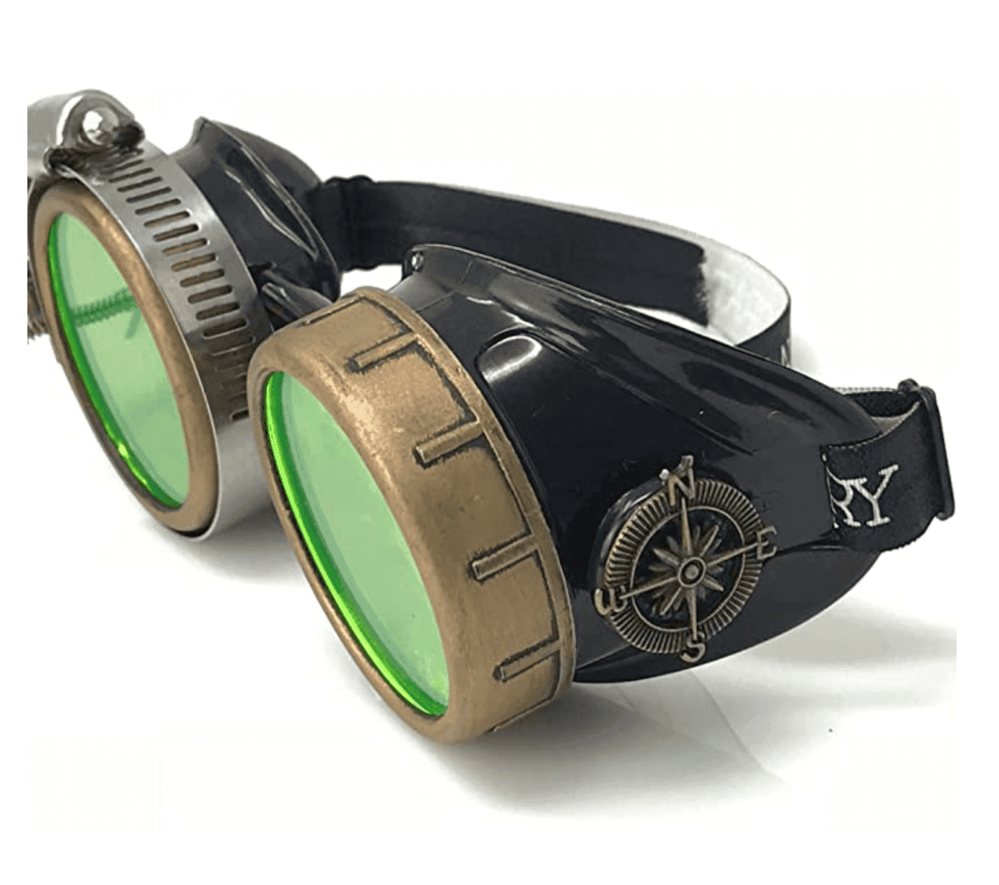 Steampunk Goggles with magnifying loupes UV glow neon green prism diffraction lenses - 