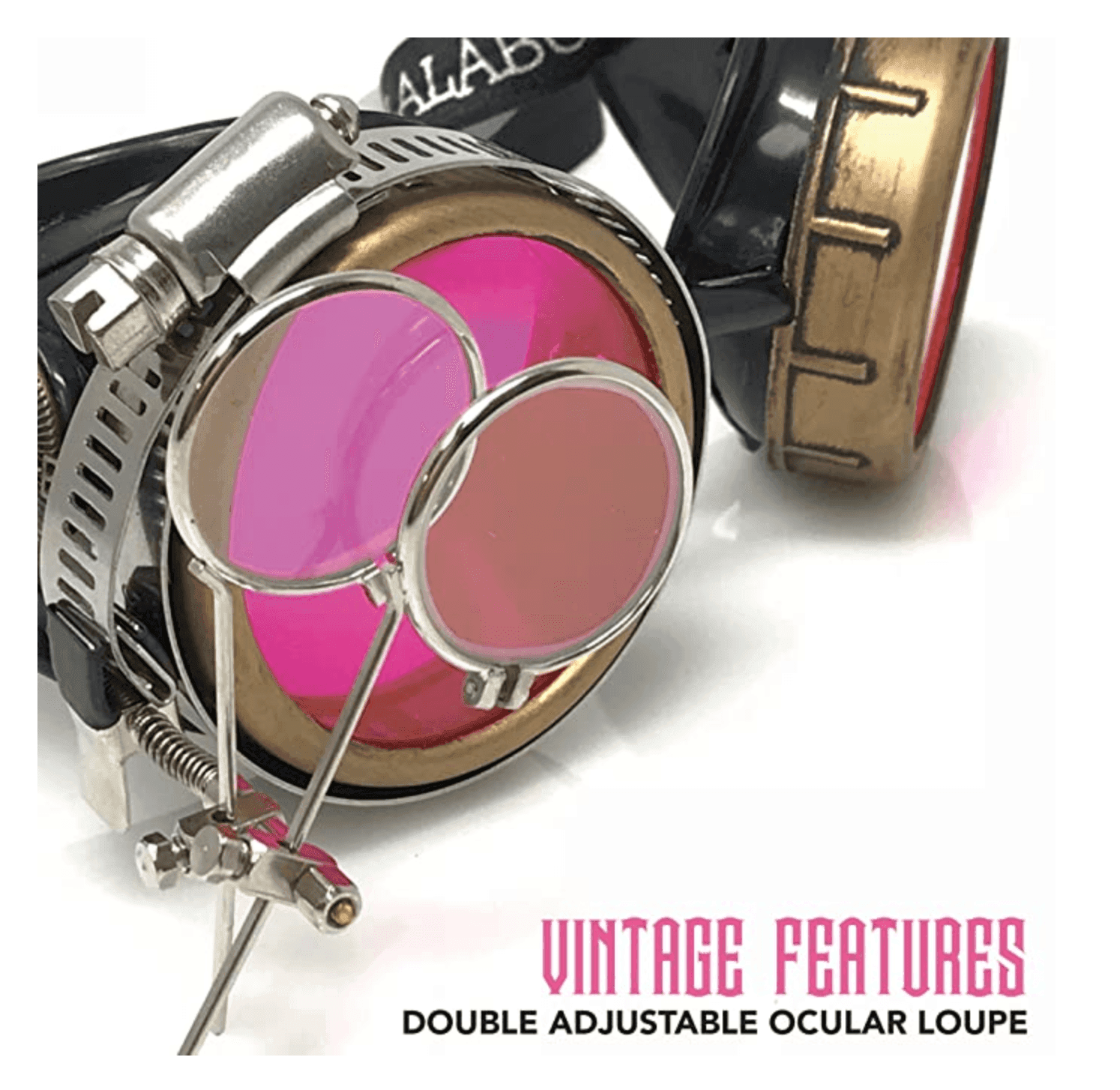 Steampunk Goggles with magnifying loupes UV glow neon pink prism diffraction lenses - 