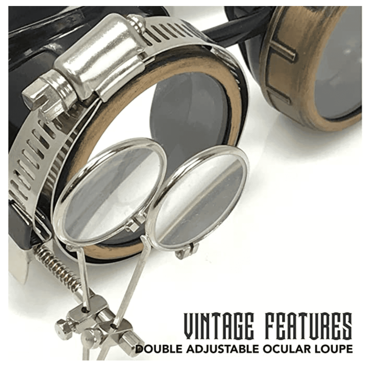 Steampunk Goggles with magnifying loupes crystal clear spiral diffraction lenses - 
