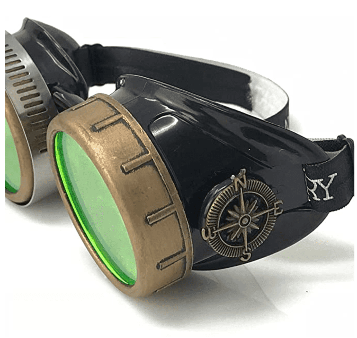 Steampunk Goggles with magnifying loupes UV glow neon green spiral diffraction lenses - 