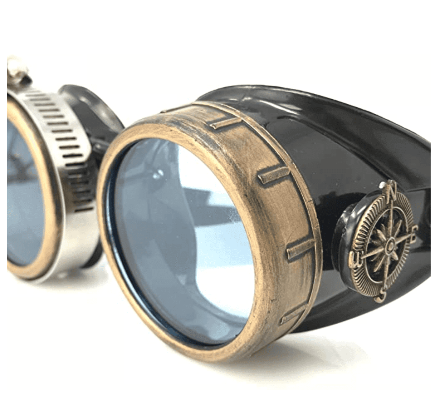 Steampunk Goggles with magnifying loupes UV glow neon blue spiral diffraction lenses - 