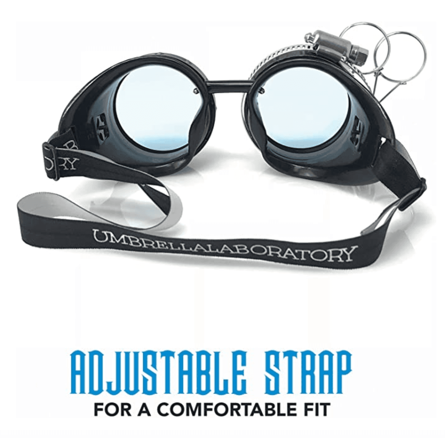 Steampunk Goggles with magnifying loupes UV glow neon blue spiral diffraction lenses - 