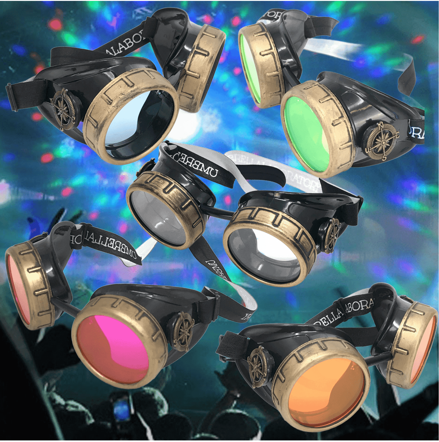 Steampunk Aviator Goggles music festival diffraction lenses - pink