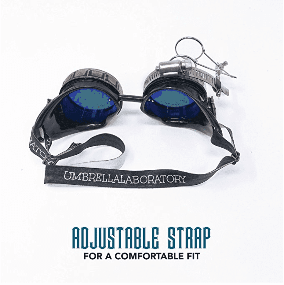 Victorian Steampunk Goggles with magnifying eye loupes blue lenses - 