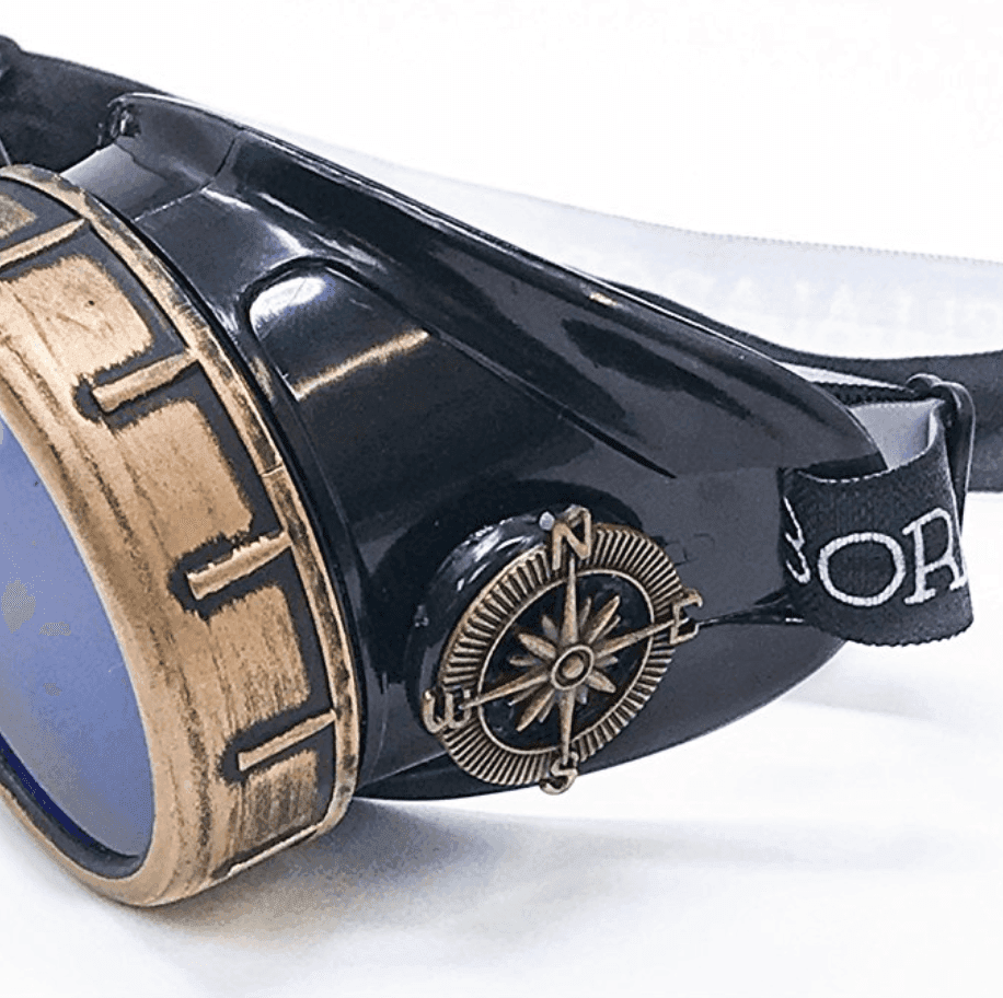 Victorian Steampunk Goggles with magnifying eye loupes blue lenses - 