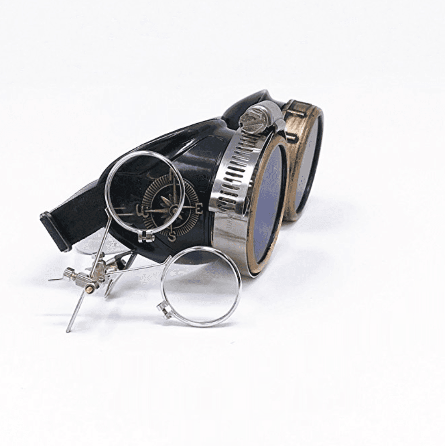 Victorian Steampunk Goggles with magnifying eye loupes blue lenses - 
