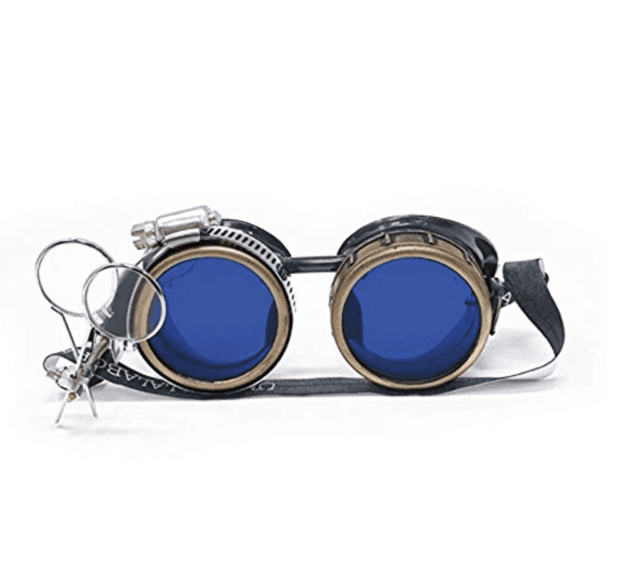 Victorian Steampunk Goggles with magnifying eye loupes blue lenses - 