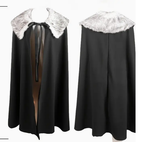 Silver Fur Collar Black Medieval Renaissance Cloak Cape