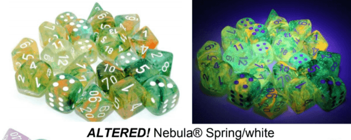 Nebula Spring/white Luminary 7-Dice/16mm/12mm/30mm/Ten10's - 7-Dice Set